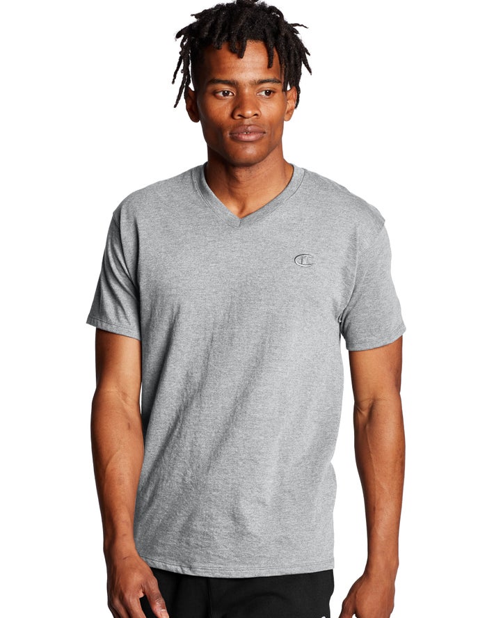 Champion Mens T-Shirt NZ - Classic Jersey V-Neck Grey ( 3604-GJVNF )